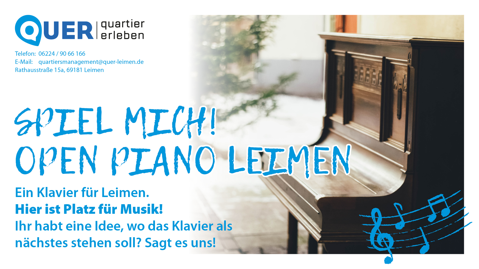 Das Bild zeigt ein Klavier und die Aufschrift OPEN PIANO LEIMEN